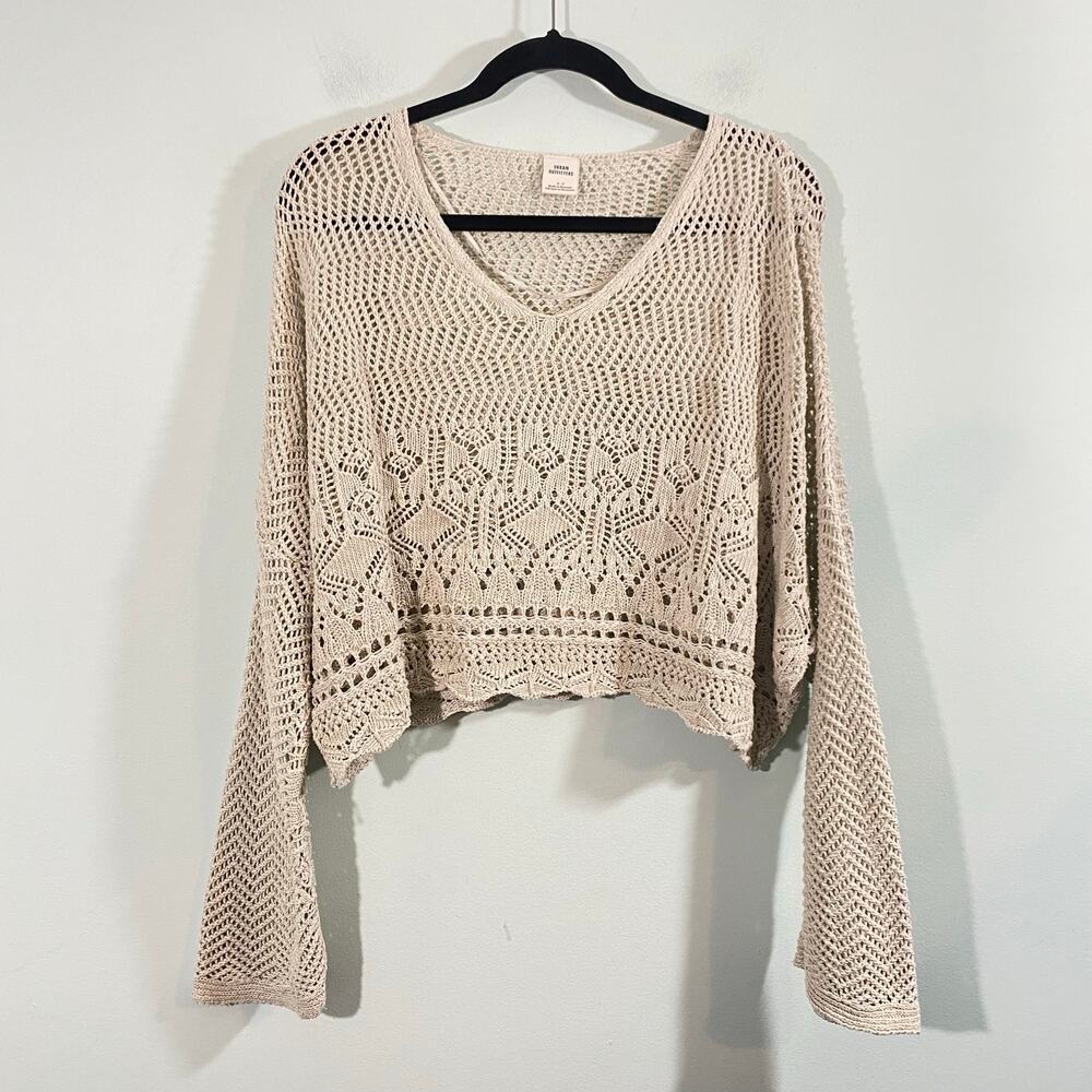 Urban Outfitters Women Beige Oversized Beachy Pointelle Sweater Size S